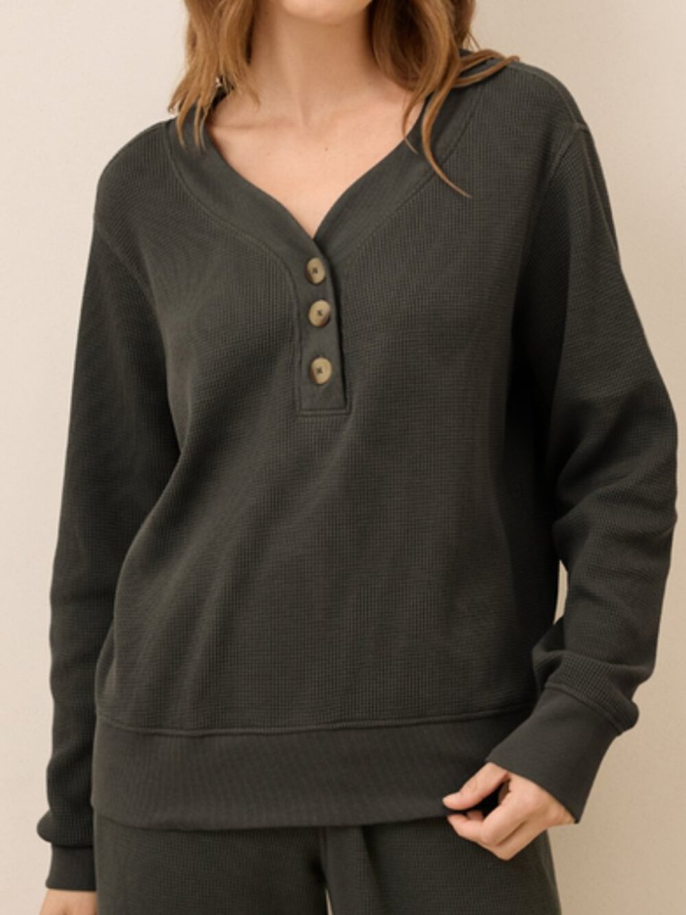 Pact thermal waffle Henley pullover